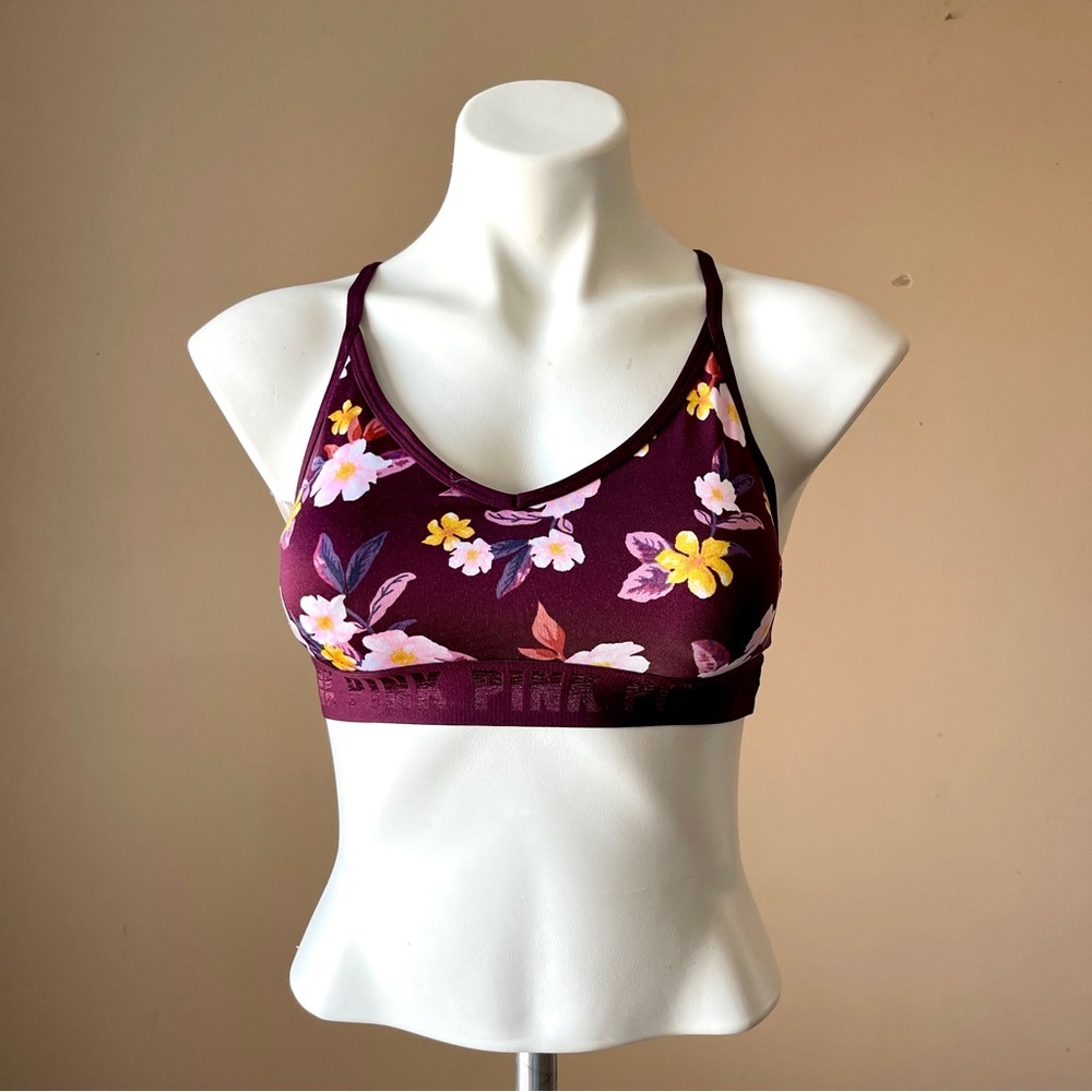 PINK VS | Purple Floral Mesh Racerback Sports Bra Sz S